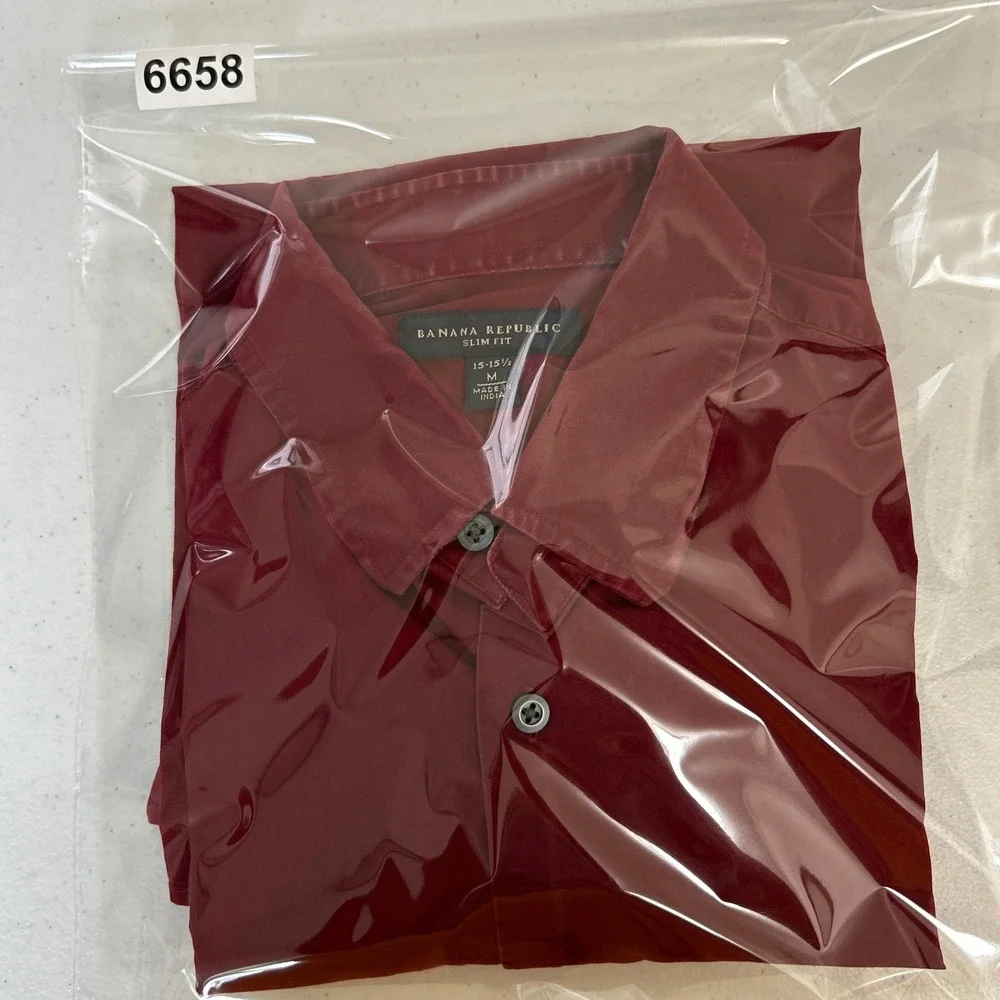 Banana Republic Mens Slim Fit Button Down Shirt Burgundy Red Long Sleeve Size M